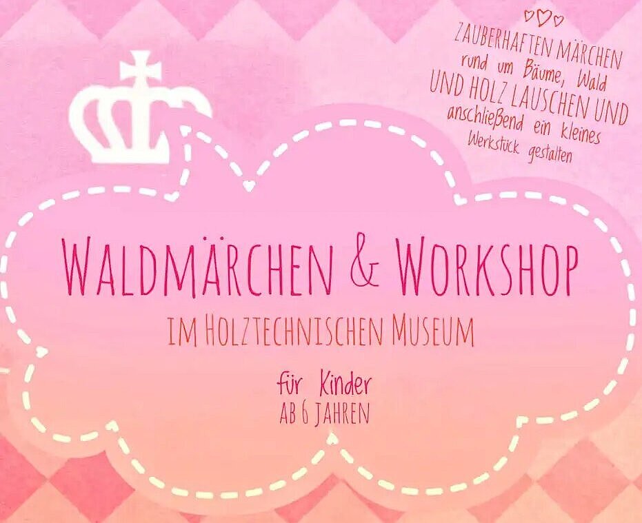 Rosa Plakat mit Überschrift Waldmärchen und Workshop